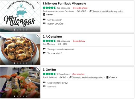 Los cinco restaurantes top de Vilagarcía de Arousa。